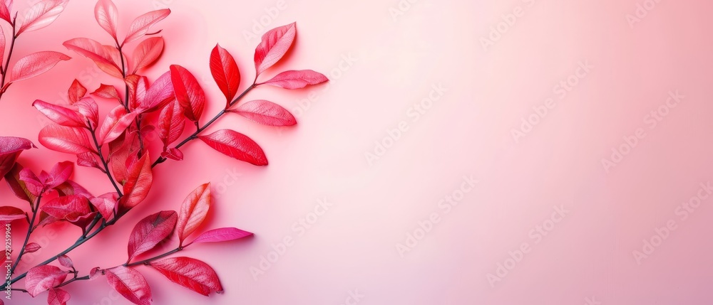  A red-leaved tree branch against a pink background Insert text or image here