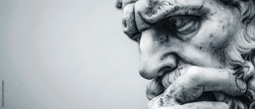 Obraz premium A monochrome image of a bearded statue's face