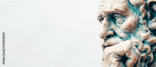  A tight shot of a man's face before his hands, sky backdrop behind photo