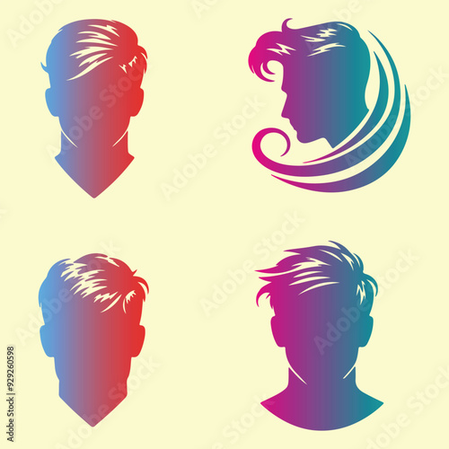 Silhouette vector illustration of women faces with long hair, a romantic design of a couple in love