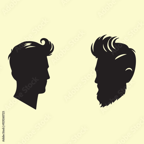 Silhouette of a loving couple, man and woman, in profile illustration with heart