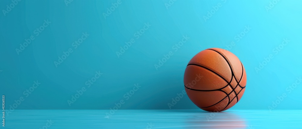 Basketball on a blue background with space for text. Free copy space for text. Basketball on a blue background with space for text. Free copy space for text.