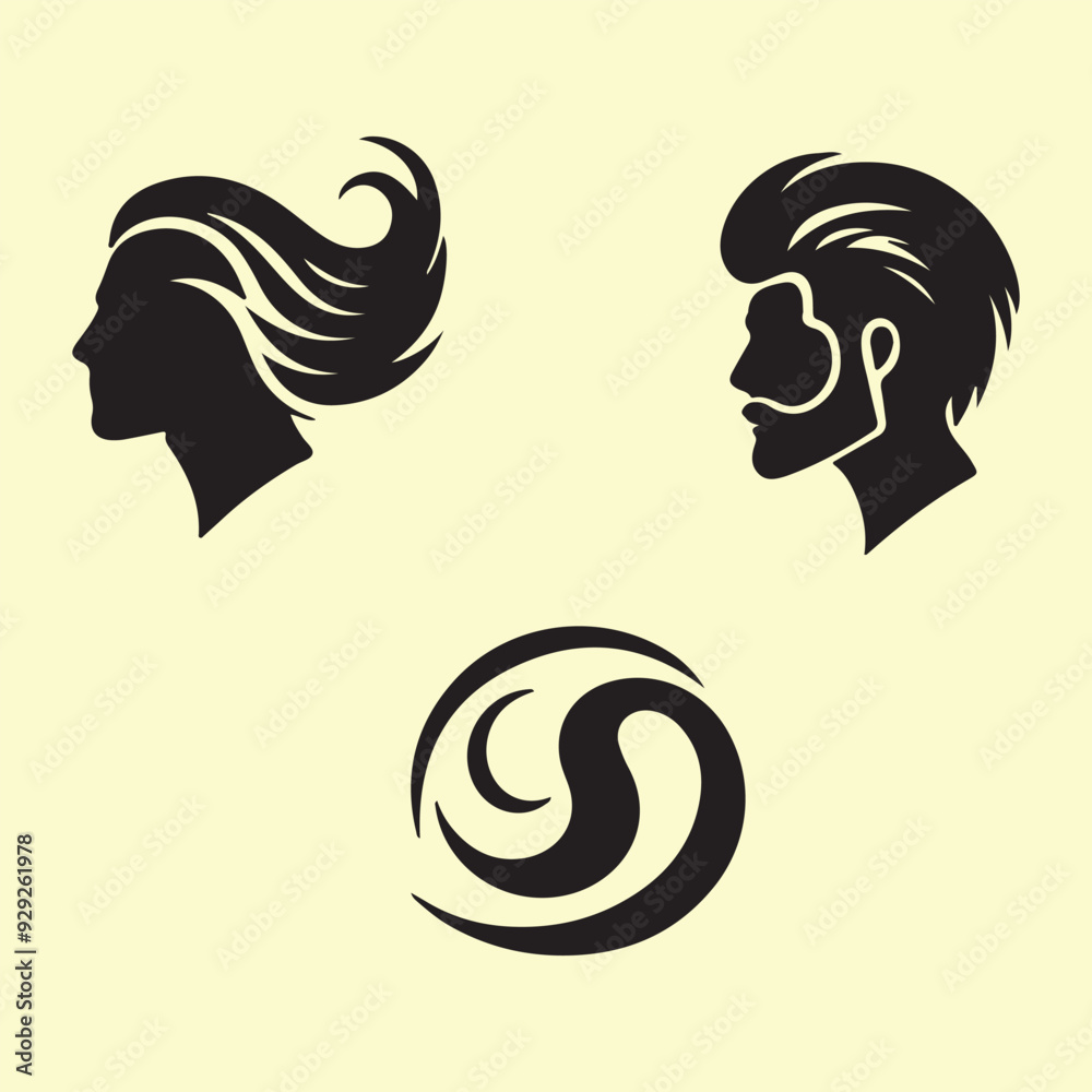 Fototapeta premium Elegant woman's profile silhouette with flowing hair, a beautiful vector illustration for fashion and beauty designs