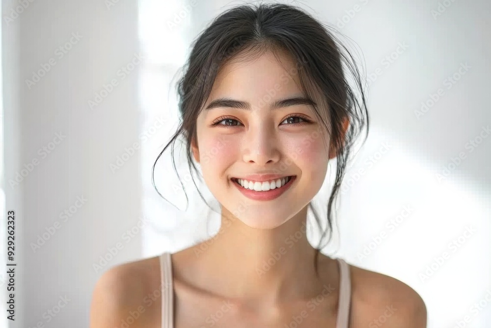 Beautiful young Asian woman smiling and happy created with Generative AI