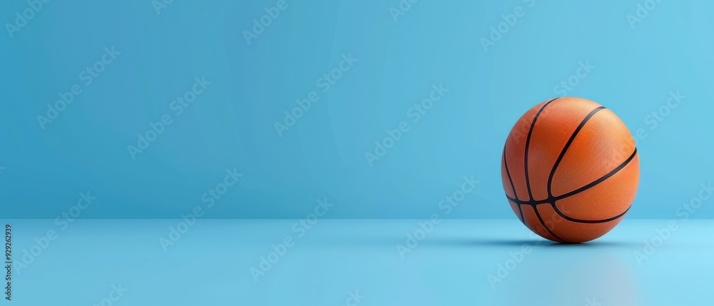Basketball on a blue background with space for text. Free copy space for text.