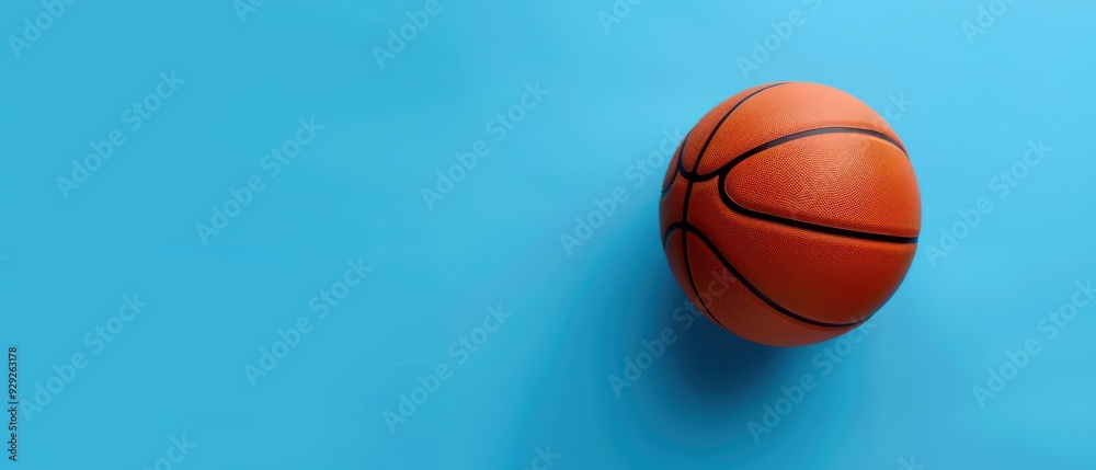 Basketball on a blue background with space for text. Free copy space for text. Basketball on a blue background with space for text. Free copy space for text.