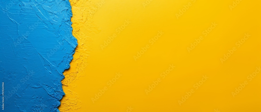 Naklejka premium A tight shot of a yellow-blue wall segment with peeling paint edges and chipped paint fragments