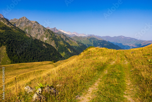 Panorama sur les Pyrénées françaises depuis le Plateau du Campsaure, à la frontière franco-espagnole