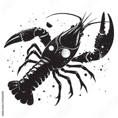 silhouette of Crayfish filled with space and sci-fi element in rough drawing