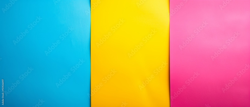 Fototapeta premium A collection of colorful papers against a backdrop of blue, yellow, pink, and green hues, with room for inscriptions