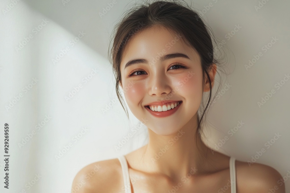 Beautiful young Asian woman smiling and happy created with Generative AI