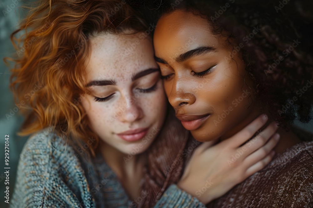 Close-Up of Two Women Embracing with Eyes Closed in Tender Moment
Close-Up of Two Women Embracing with Eyes Closed in Tender Moment