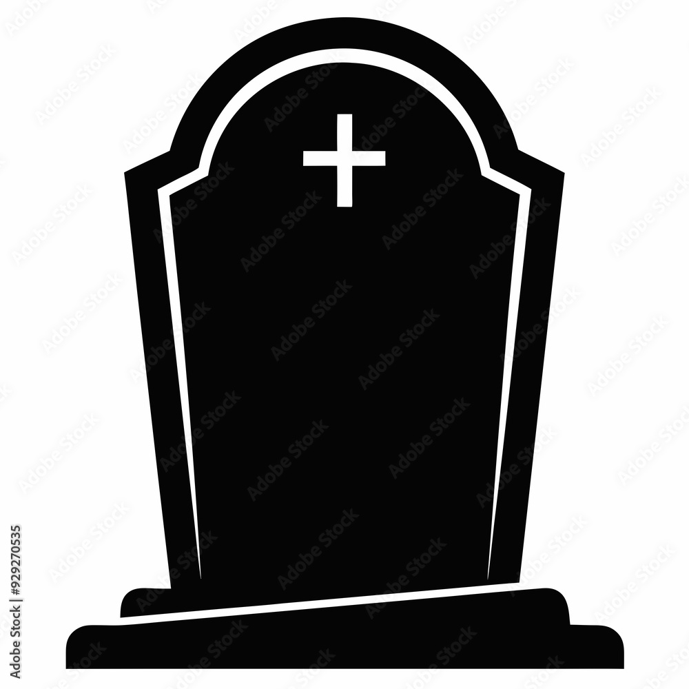 Obraz premium Tombstone front facing silhouette line art vector illustration