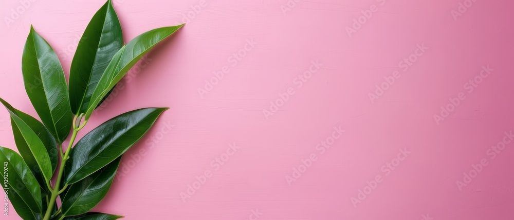 A plant with a green, leafy center against a pink background A plant with a green, leafy center against a pink background