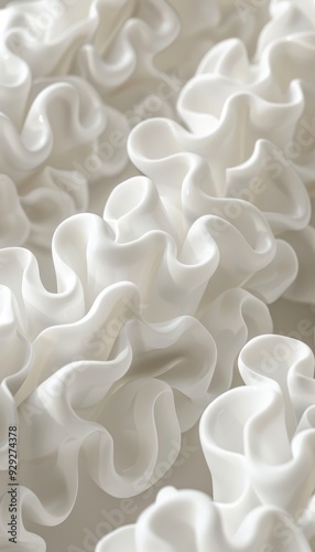 Abstract White Ceramic Ruffled Texture, Three-Dimensional Modern Art Background, Close-Up Detail.