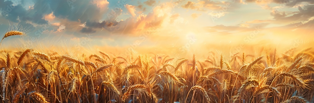 A golden wheat field under a vibrant sunset sky, showcasing nature's beauty and tranquility. A golden wheat field under a vibrant sunset sky, showcasing nature's beauty and tranquility.