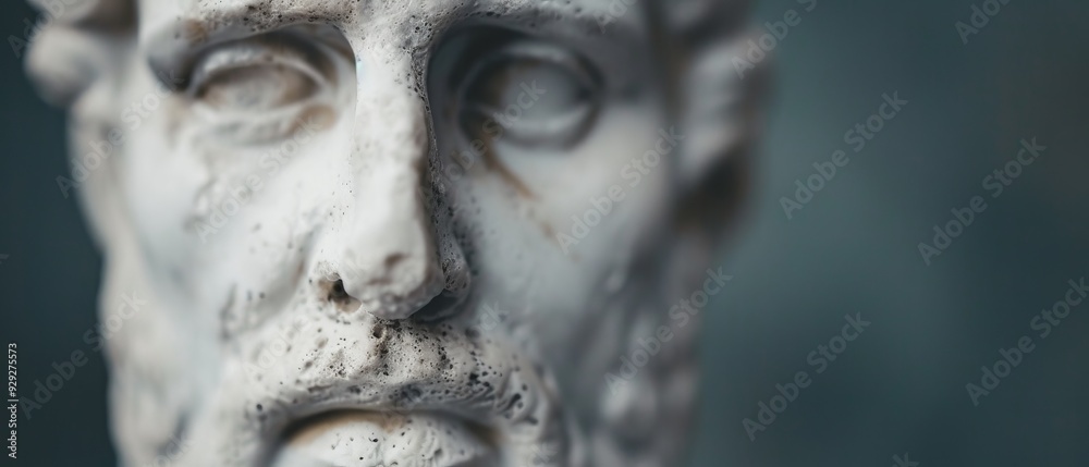 A tight shot of a bearded statuary man's face with mustache A tight shot of a bearded statuary man's face with mustache
