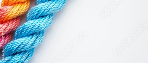  Multicolored twine on white background Add space for text or image above