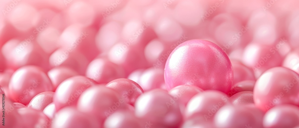 A central egg-shaped cluster of pink balls surrounded by similar clusters A central egg-shaped cluster of pink balls surrounded by similar clusters