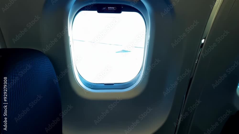 Passengers are seen enjoying their journey, gazing out the window at beautiful blue skies and fluffy clouds during the flight. Passengers are seen enjoying their journey, gazing out the window at beautiful blue skies and fluffy clouds during the flight.