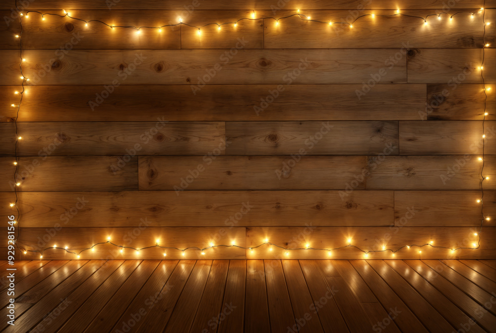 Cozy wooden background with twinkling lights Cozy wooden background with twinkling lights