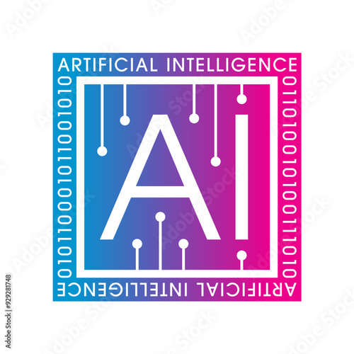 AI logo in gradient frame. artificial intelligence logo in frame