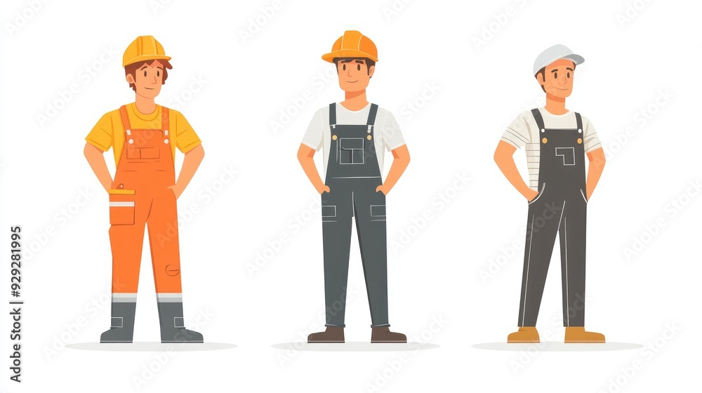 Construction Workers Team in Uniforms - Illustrated Characters Wearing Different Outfits and Safety Gear Construction Workers Team in Uniforms - Illustrated Characters Wearing Different Outfits and Safety Gear