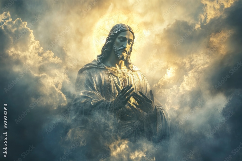 Jesus Christ In The Clouds on sky background,good friday concept with generative ai Jesus Christ In The Clouds on sky background,good friday concept with generative ai