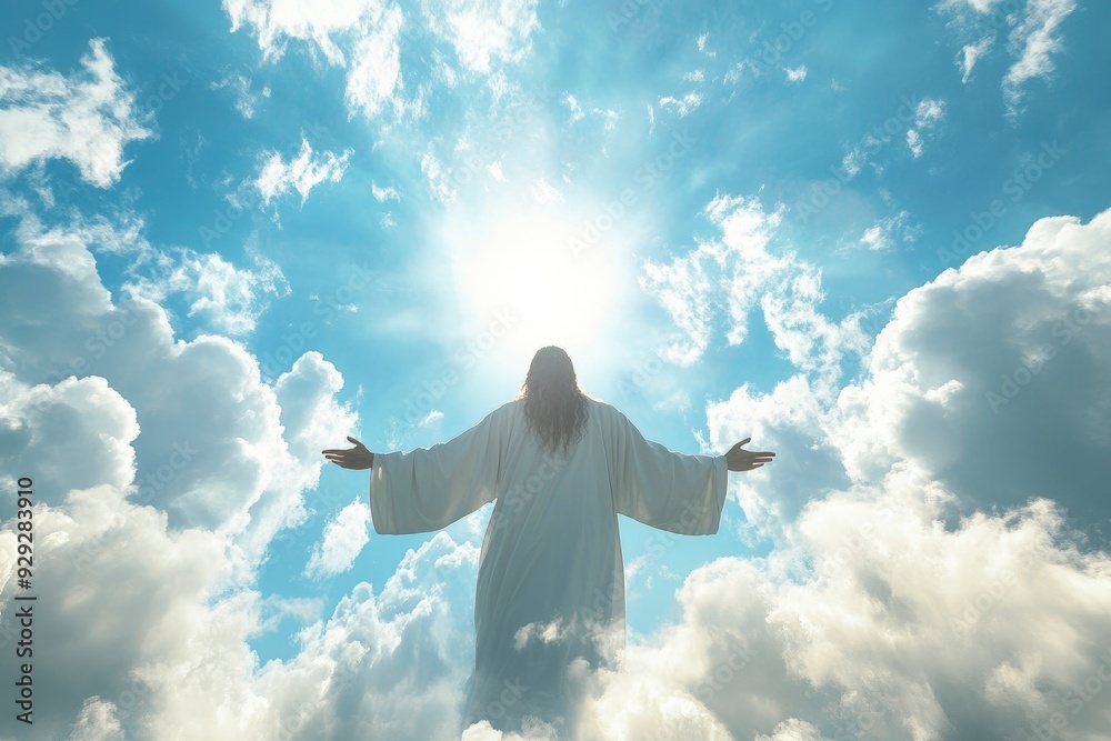 Jesus Christ In The Clouds on sky background,good friday concept with generative ai Jesus Christ In The Clouds on sky background,good friday concept with generative ai