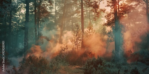 Forest filled with smoke