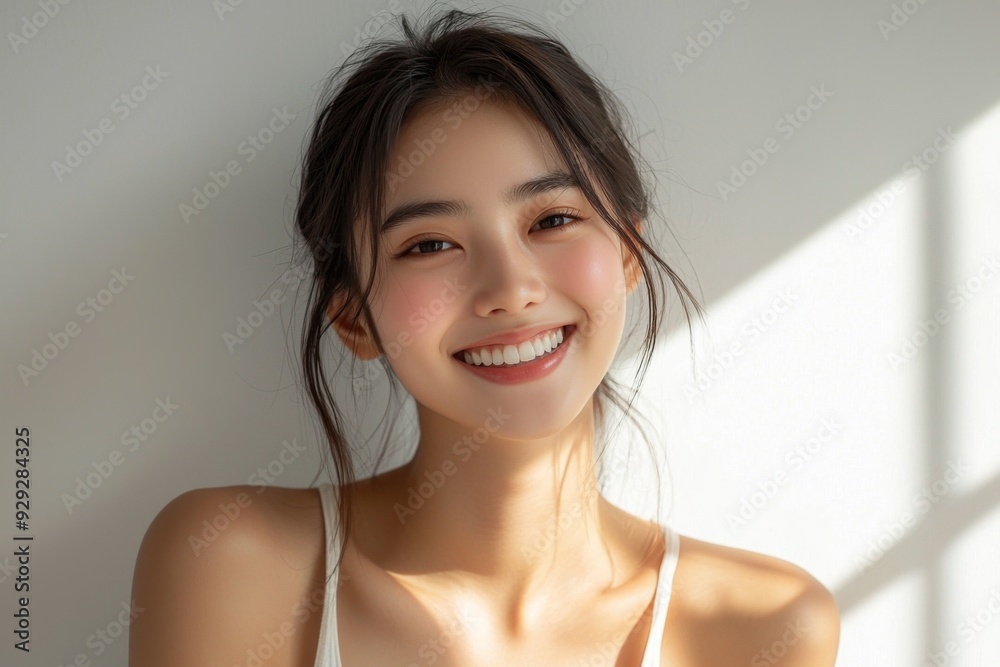 Beautiful young Asian woman smiling and happy created with Generative AI Beautiful young Asian woman smiling and happy created with Generative AI