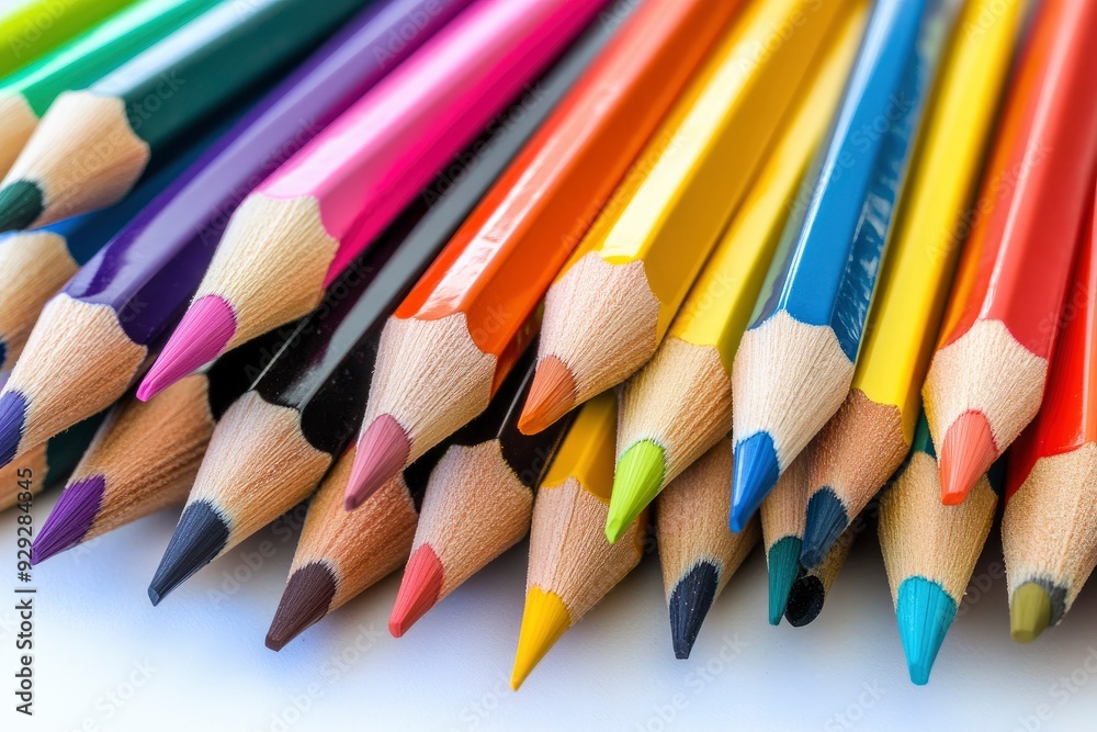 Many different colored pencils on white background with generative ai Many different colored pencils on white background with generative ai