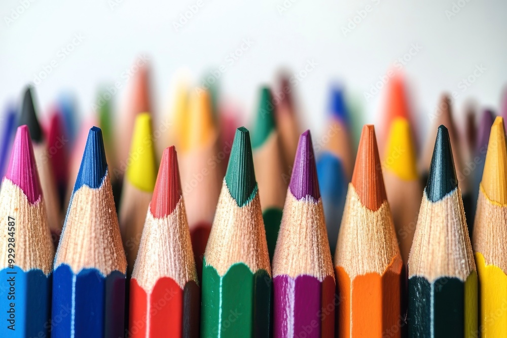 Many different colored pencils on white background  with generative ai