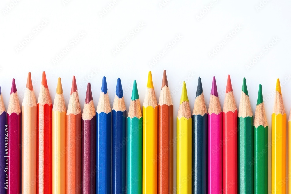 Many different colored pencils on white background  with generative ai