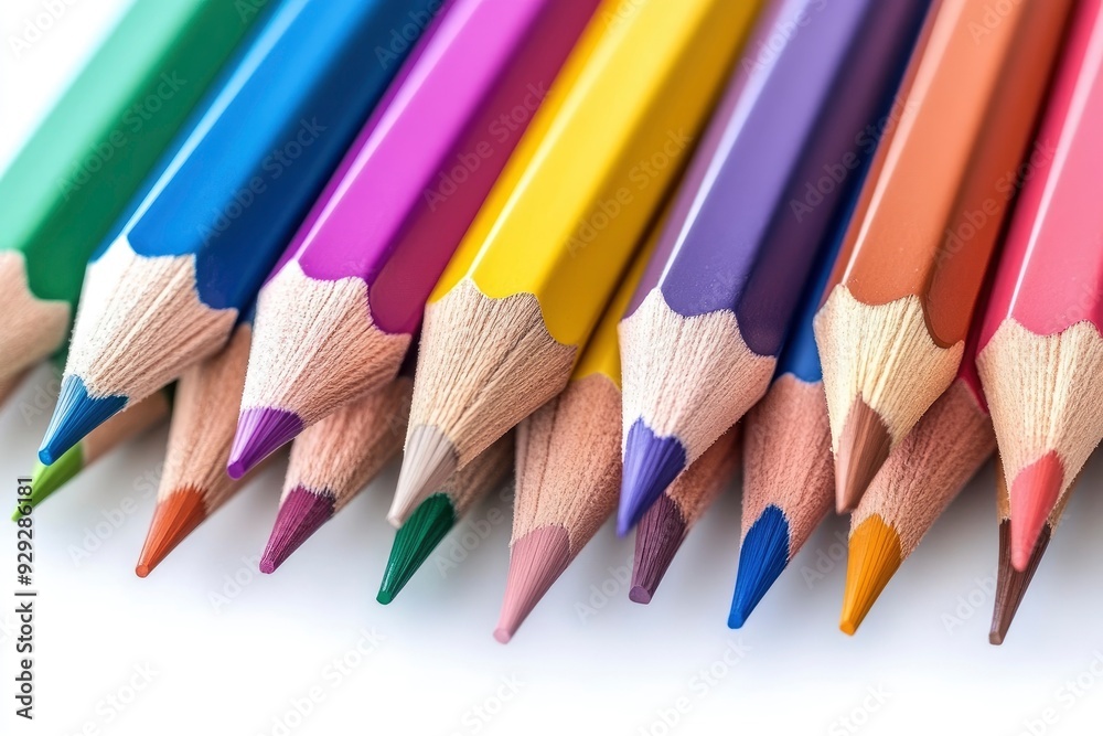 Many different colored pencils on white background with generative ai Many different colored pencils on white background with generative ai