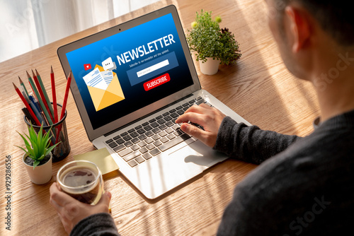 Obraz na plátně newsletter signup page on computer for customer to subscribe snugly newsletter u