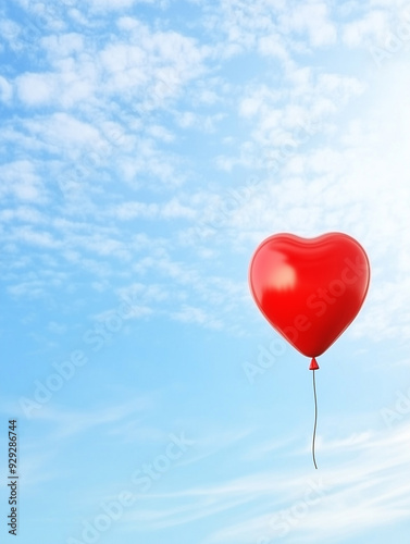 Red heart shaped balloon in the sky, for Duchenne Awareness Day, Promoting muscular dystrophy genetic disease awareness photo