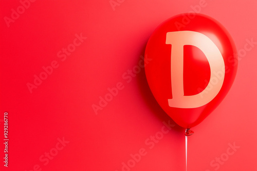 Red balloon with white letter D for Duchenne Awareness Day, Promoting muscular dystrophy genetic disease awareness, red background photo