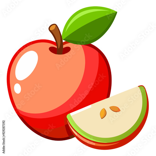 Fresh Apple and Apple slice on white background. Vector illustration flat cartoon