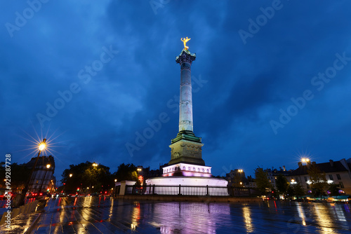 The July Column on Bastille square at rainy evening Paris, France. photo