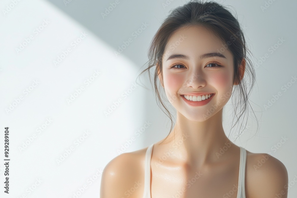 Beautiful young Asian woman smiling and happy created with Generative AI Beautiful young Asian woman smiling and happy created with Generative AI