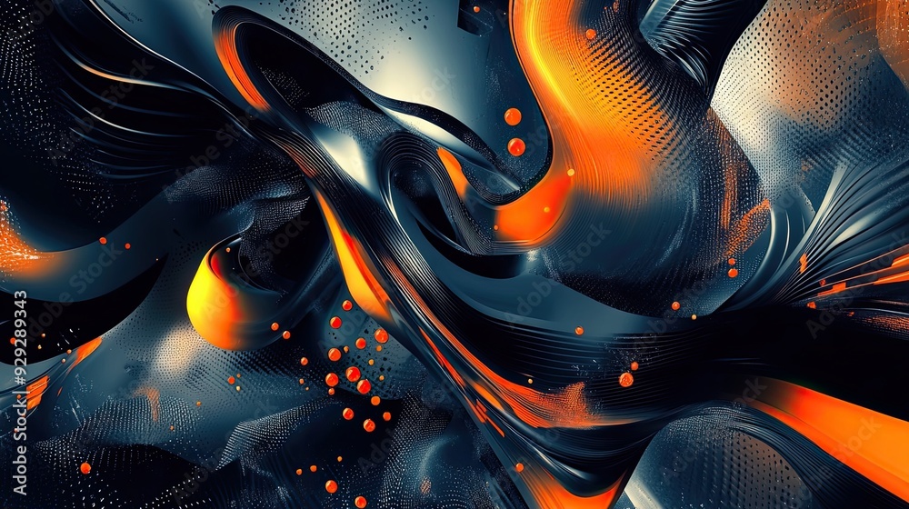 Obraz premium A colorful abstract painting with orange and blue swirls and dots