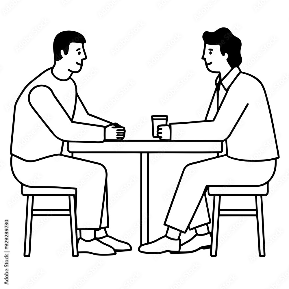 Two men are sitting at a table art vector illustration Two men are sitting at a table art vector illustration