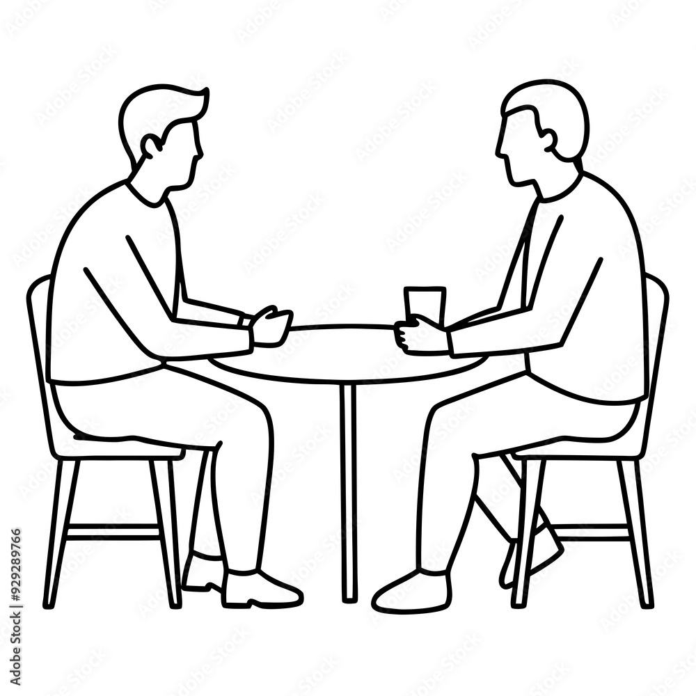 Fototapeta premium Two men are sitting at a table art vector illustration