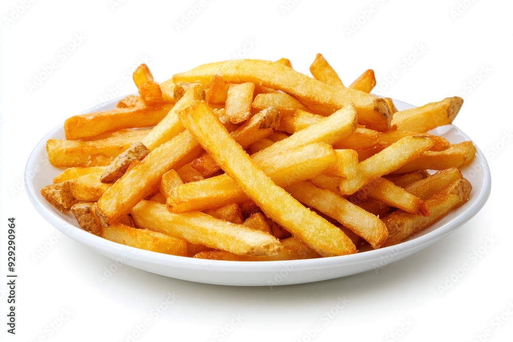 Plate of tasty French fries on white background with generative ai Plate of tasty French fries on white background with generative ai