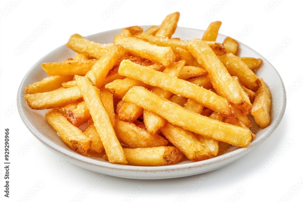 Plate of tasty French fries on white background with generative ai Plate of tasty French fries on white background with generative ai
