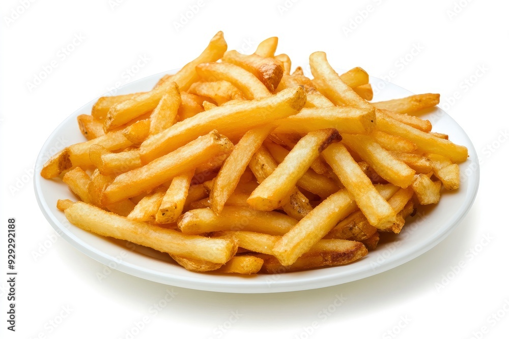 Plate of tasty French fries on white background with generative ai Plate of tasty French fries on white background with generative ai