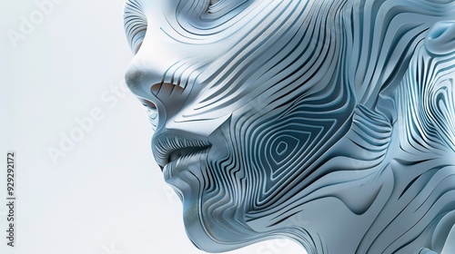  Abstract digital portrait of a robot face with blue and white colors