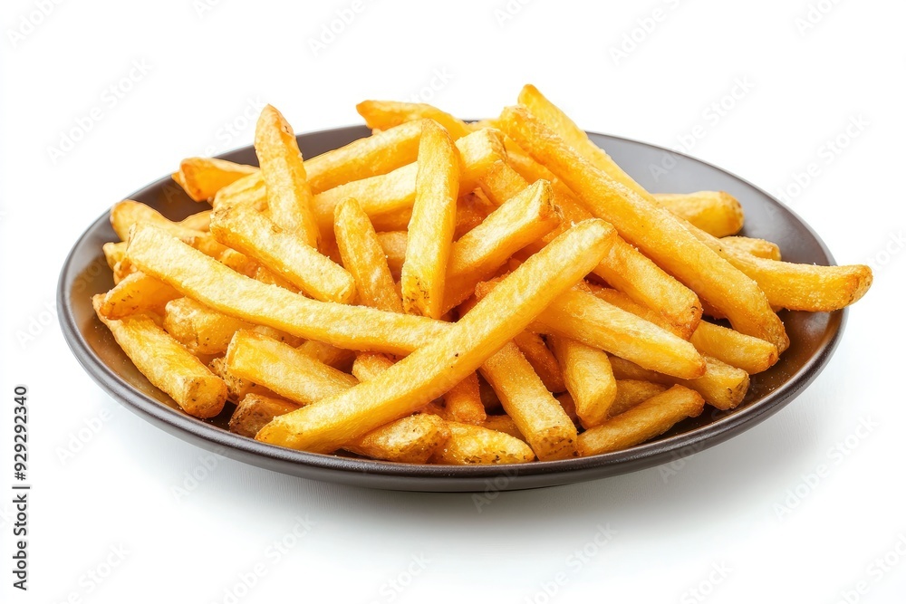 Plate of tasty French fries on white background with generative ai Plate of tasty French fries on white background with generative ai
