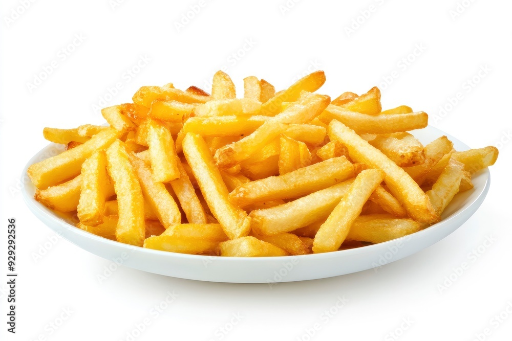 Plate of tasty French fries on white background with generative ai Plate of tasty French fries on white background with generative ai